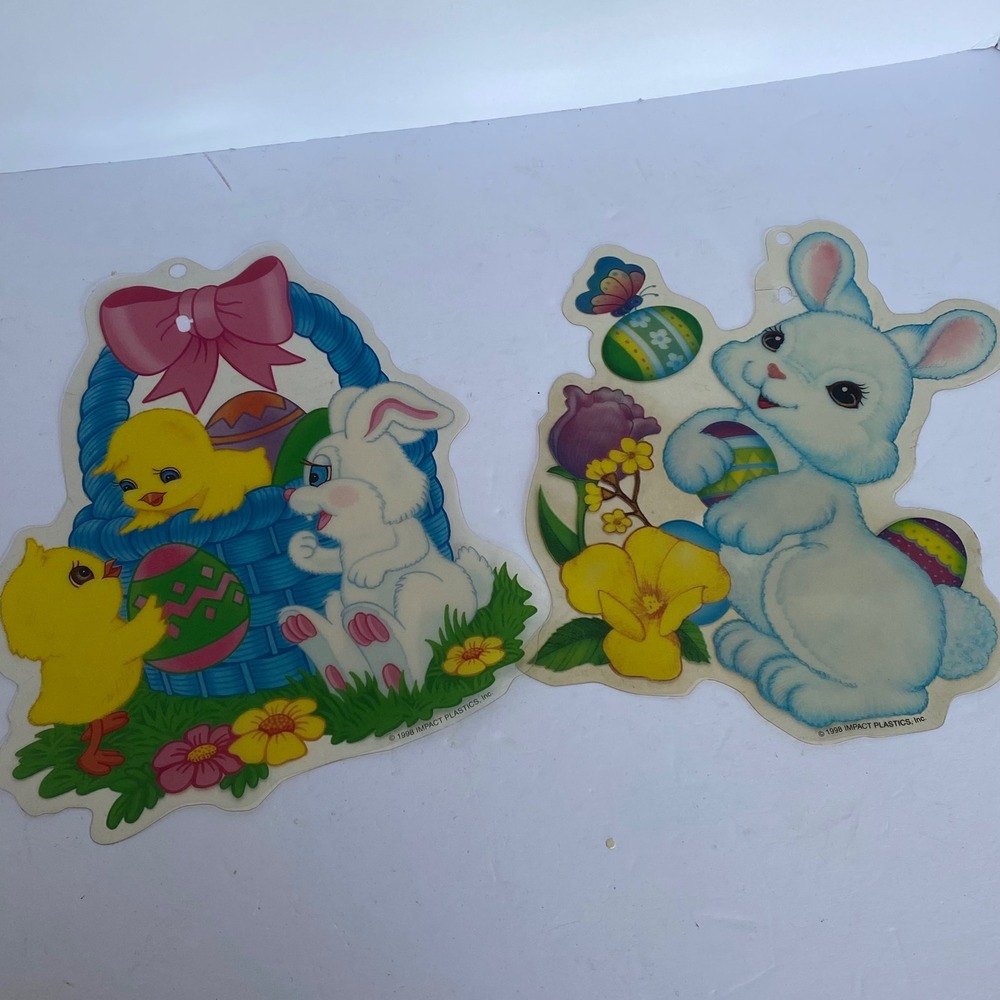 Impact Plastics Easter Window Clings Decorations 1998 Multicolor Good 2pc Set